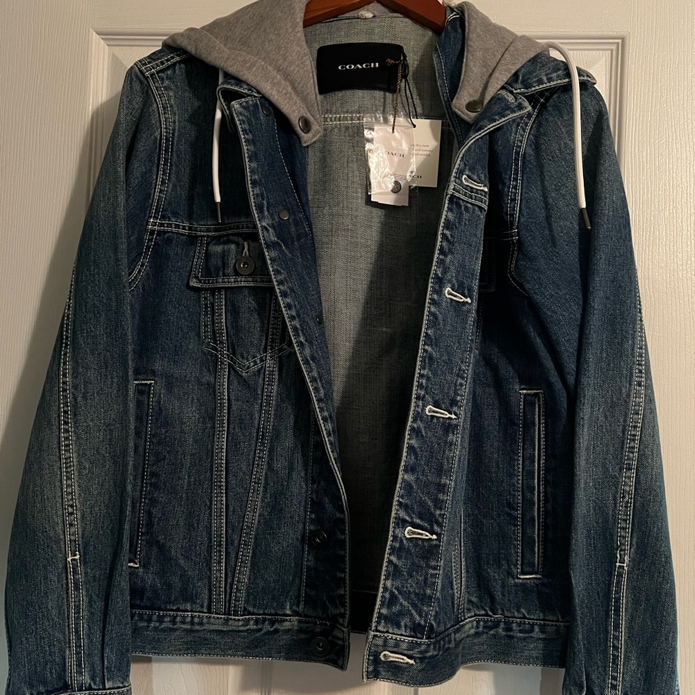 Coach Blue Denim Jacket with Gray Hood